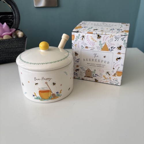 Ceramic bee happy honey pot - ceramic, happy'