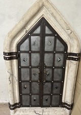 Striking Rustic Arched stone & wrought iron shutter window mirror