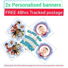 x2 Personalised Photo Paw Patrol Birthday Banner Children Kids Party Decoration
