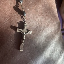 Black ebony wooden rosary beads with crucifix marked Italy - long chained rosary