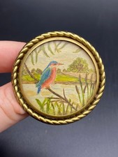 Antique Miniature Vintage Hand Painted Kingfisher Bird Brooch
