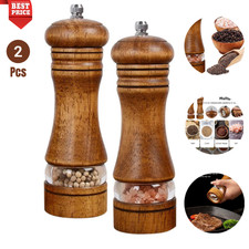 2Pcs Oak Wooden Manual Pepper Grinder Salt Spice Herb Mill Refillable NEW