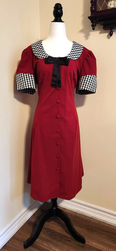 1940s day dress solid red - red, with