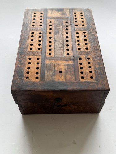 Antique inlaid wood cribbage - inlaid,