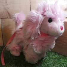 KEEL TOYS FLUFFY PINK POODLE PUPPY DOG WITH COLLAR AND LEAD