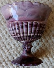 Davidson Victorian Amethyst Marbled Malachite Slag  Glass pedestal bowl 