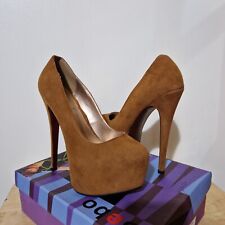 Chunky brown tan red Platform high heels UK 5 EU 38 faux suede Bebo