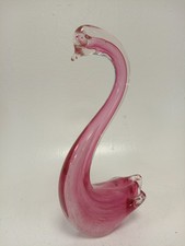 Vintage Pink Murano Style Art Glass Swan Figurine Ornament 8in Tall Preowned 