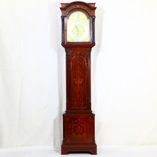 Antique English Miniature Mahogany Inlaid Longcase Clock Striking Le Roy & Fils