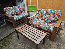 Handmade Kenyan Cedar Wood Garden Furniture Set with Kitengala Fabric