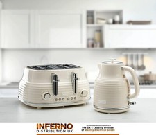 DAEWOO Sienna Kettle And 4 Slice Toaster Set In Gloss Cream With 3 Year Warranty