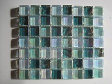 15 x 15 x 8 mm Glass Mosaic Tiles - 56 pieces on mesh - Lustrous Green Mix