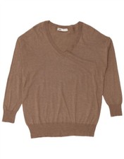 ZARA Womens Oversized V-Neck Jumper Sweater UK 10 Small Brown Polyester AY12