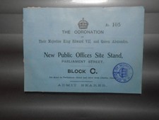 Rare King Edward VII Coronation Ticket 1902 Parliament Street Block C HM Office