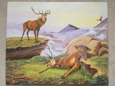 ORIGINAL OIL PAINTING ON CANVAS BOARD HIGHLAND SCENE STAG DEER EAGLE NOT SIGNED