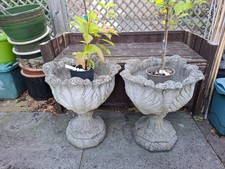 A pair of concrete garden urns/planters.