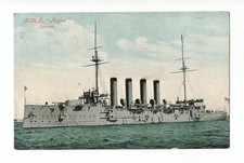 WARSHIP - HMS HOGUE - WORLD WAR 1 CRUISER - OLD 1907 POSTMARK POSTCARD - NAVY