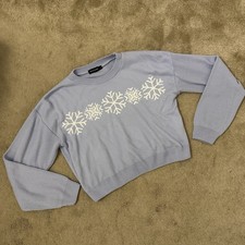 Blue Xmas Snowflake Jumper Women's Size S Long Sleeve Christmas Sweater Winter
