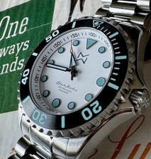 Mens Watch diver Marlinwatch 43mm Stainless Steel Strap 🐟 White Dial