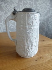 PEWTER LIDDED STONEWARE JUG 
