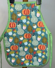100% Cotton Apron Toddler  New  Cooking/Painting Autumn Toadstools & Pumpkins