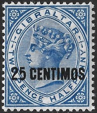 Gibraltar 1889 QV 25c on 2.5d