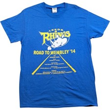 Gildan T Shirt Medium Men's Blue Cotton Leeds Rhinos 2014 Short Sleeve