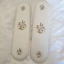 Vtg Ceramic Door Finger Plates x 2 Floral  White  Green Cottagecore