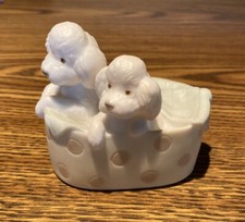 Golden Memories 1991 Puppies In A Basket Figurine Poodles Bichon DAISA Spain