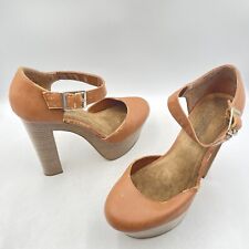 NEW LOOK TAN LEATHER HIGH HEELS EXTREME PLATFORM STILETTOS Y2K STRAPPY Size UK 5
