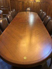 conference board room meeting oval wooden modular table vintage huge table.