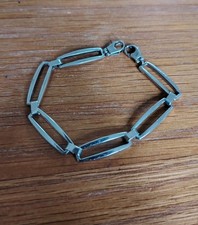 Used Vtg Sterling Silver Geometric Rectangle Link Bracelet 18.5cm 13g Men/Ladies