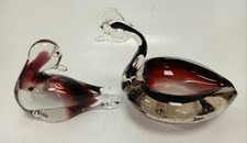 Murano Style Art Glass Swan and Duck Figurine Bundle Red Black Clear Preowned 