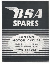 BSA Parts Manual Book 1949, 1950, 1951, 1952, 1953 & 1954 Bantam D1 125cc