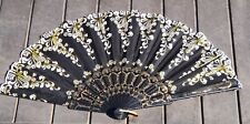Black Glitter Classic Print Ladies Folding Hand Summer Decorative Fan UK Seller