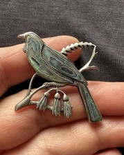 Vintage Silver Mark Stunning Abolong Shell Bird On Trunk Brooch-5cm
