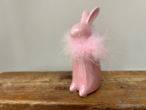Pink ceramic bunny rabbit with - ceramic,