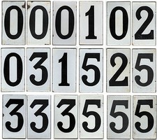 Old enamel steel different double faced house door number sign plate 0 1 2 3 5