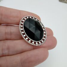 Brooch Black Faceted Faux Jet imitation gemstone Vintage silver tone small UK 