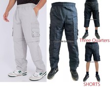 Summer Mens ZIP OFF 3 in 1 trousers Lightweight Elasticated Shorts 3/4 Pockets