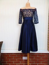 ELIZA J NAVY NUDE LACE SATIN