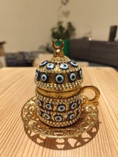 Brass Turkish Teacup Coffee Cup & Saucer  Ceramic Cup New With Imperfections