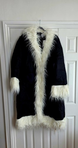 Ladies long black quilted - ladies, fur
