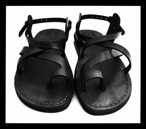 Black leather gladiator jesus - leather,