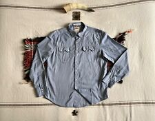 LEVIS Sawtooth Shirt L Western 2012 Herringbone Stripe Pearl Snaps BlueGrey Slim
