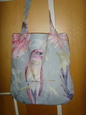 NEW  HANDMADE IN DESIGNER GARDEN BIRD BLUE MULTI  PRINT 14in  Tote  bag LINED