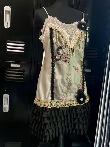 Vintage ivory slip - with, black