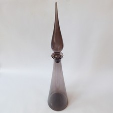 23" Empoli genie bottle decanter, Italian. Vintage conical art glass mid century