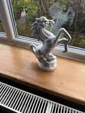 WHITE DECORATIVE REARING HORSE PORCELAIN FIGURE