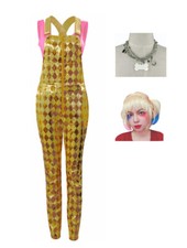 Womens Harley Quinn Fancy Dress Costume Gold Halloween Costume Birds of Prey